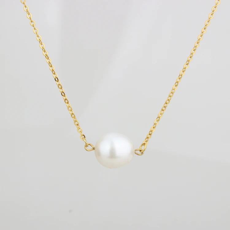 Hotsale Wholesale pearl necklace gold plated simple design freshwater pearl necklace
