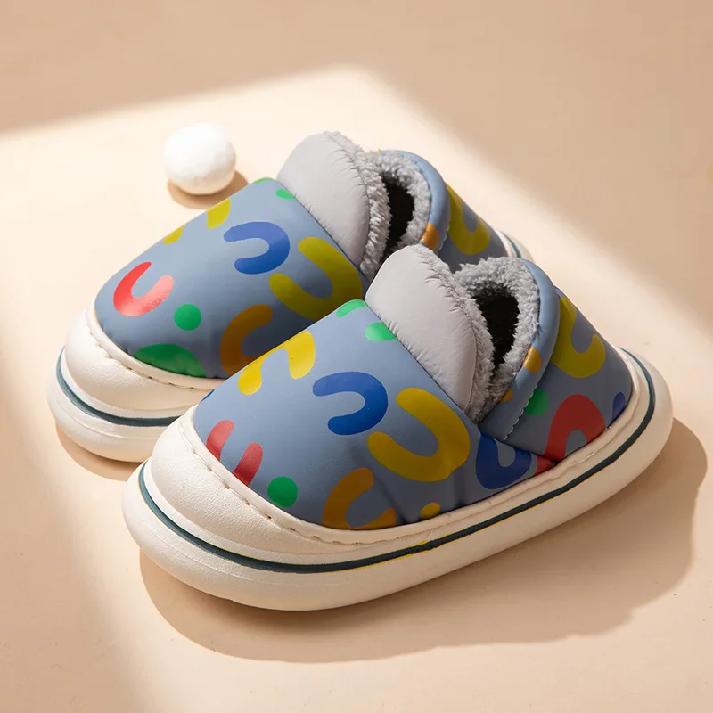 Accept Custom Logo Fashion Waterproof Cloth Kids Winter Shoes Indoor Warm Furry cotton Slippers for Children shoes