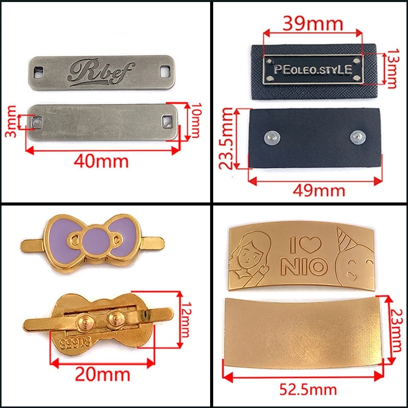 Wholesale clothing Custom Logo brand label hole Metal Garment Labels DIY Metal Tag bag label for hat clothing sewing metal logo