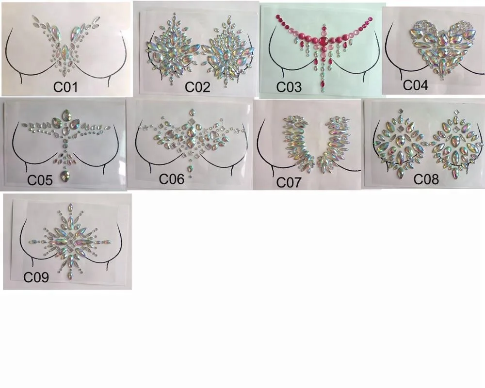 chest gem glitter rhinestone temporary tattoo body jewels pasties