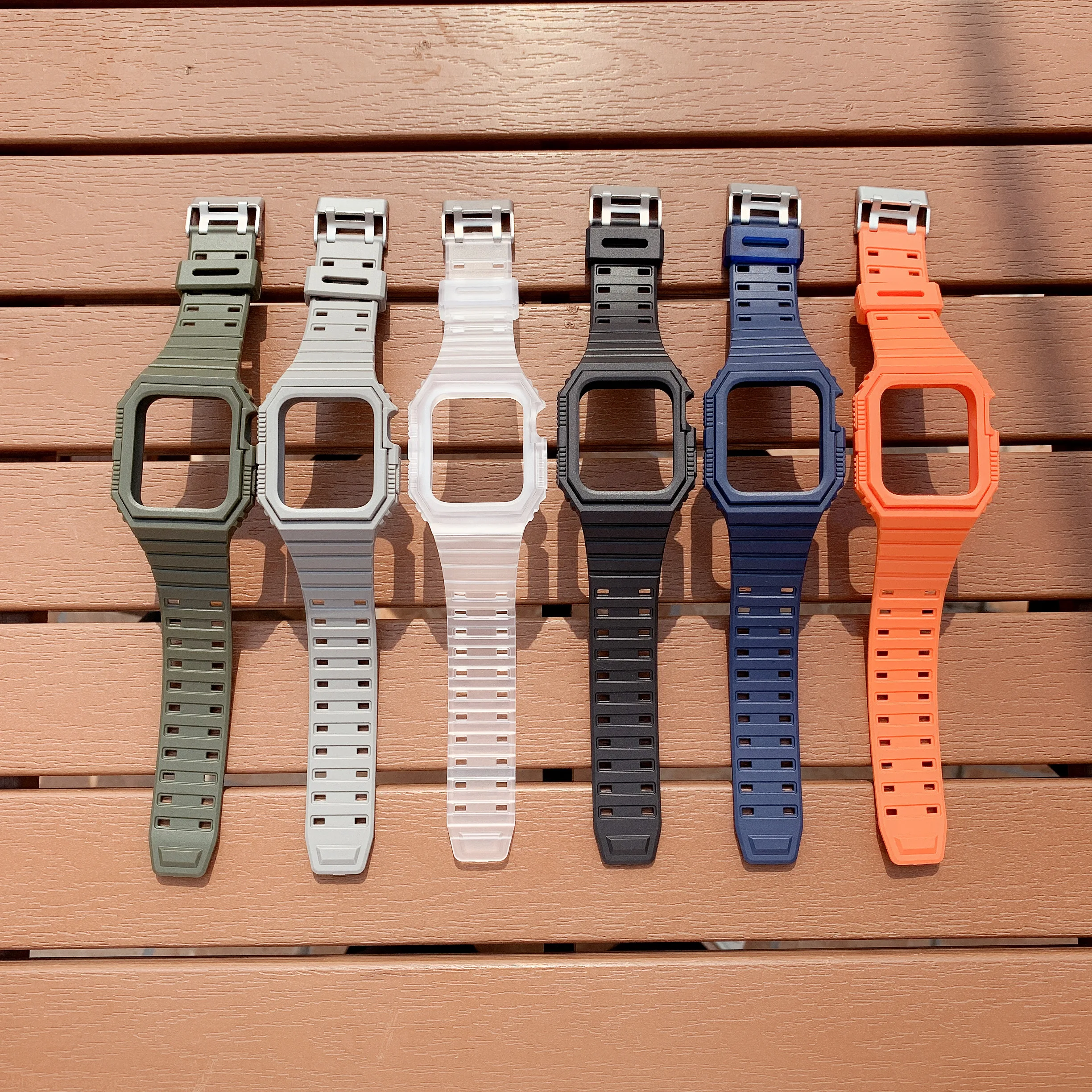 Custom All in one Silicone watch band and case for apple watch 1/3/4/5/6/7/SE 38/40/41mm 42/44/45mm smart watch band and case