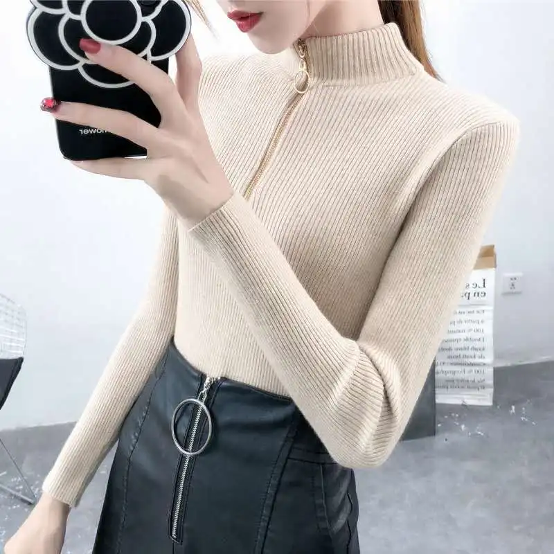 
Ever Fashion Knited Sweaters White High Neck Sweater for Women with Low Price 