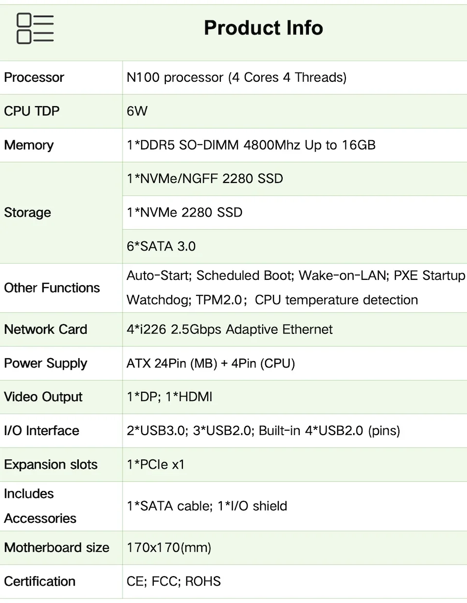 12th Gen InteI N100 NAS Motherboard 6-Bay 6*SATA3.0 4*2.5G i226 1*PCIE X1 1*DDR5 4800MHz Soft Routing Firewall ITX Mainboard