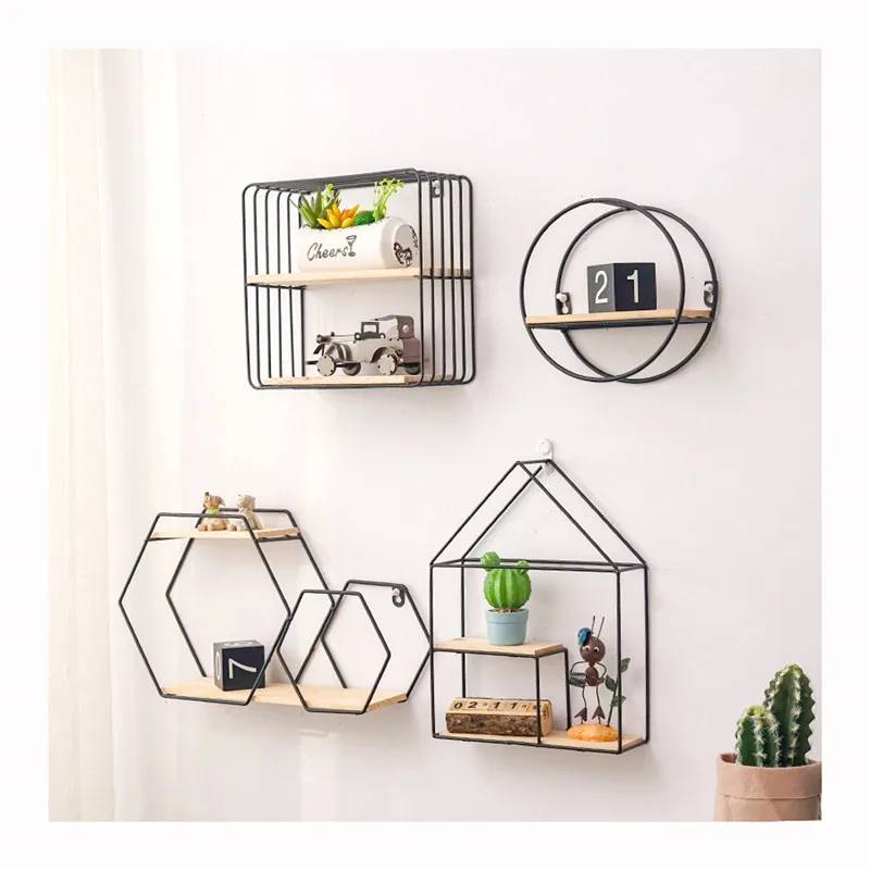 New Design Beauty Iron Natural Home Furniture Small hanging baskets ironwork wall hanging Shelf for Receive items