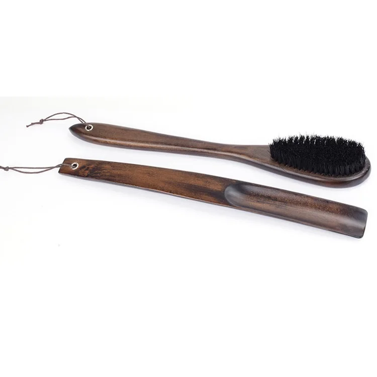 38cm long solid wood shoe horn shoe brush