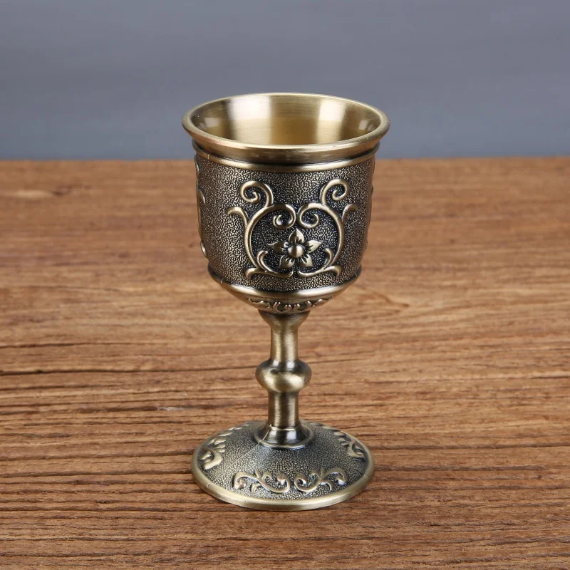 Custom Engraving Design Bronze Retro Wine Goblet Cup Embossed European Style Wholesale Zinc Alloy Wine Chalice Goblets