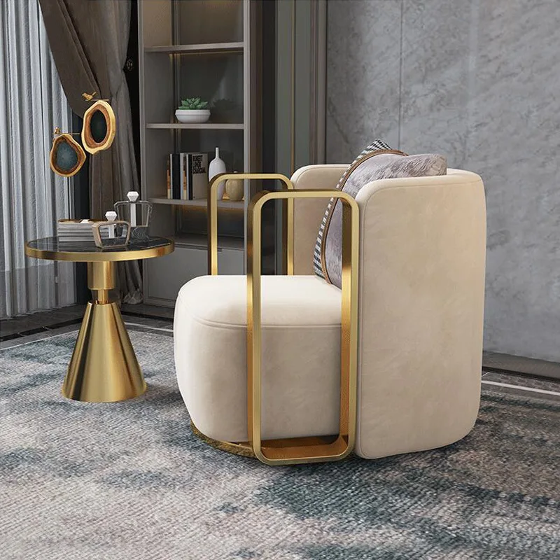 hotel furniture rotation armchairs luxury modern gold stainless steel velvet fabric sofa chair for Living Room leisure chairs