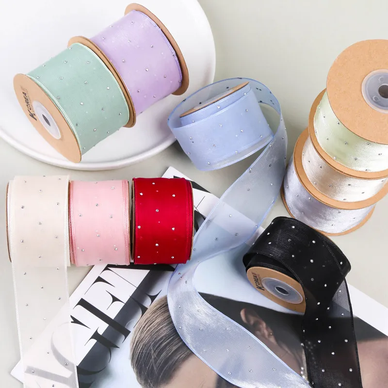 Wholesale 40mm Rhinestones Chiffon Ribbon Fabric  for Hair Bows and Flower Packaging