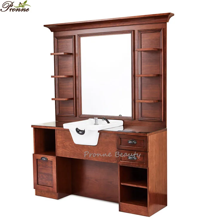 Elegant classy hair salon mirrors dressing table front wash barber station with ceramic basin