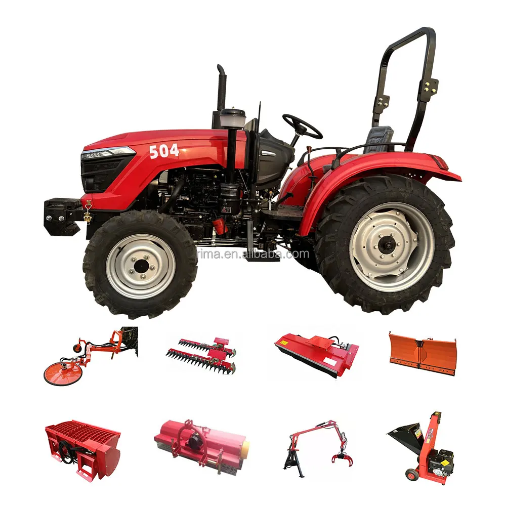 60hp diesel engine agriculture mini wheel tractor china with mower / snow blade /concrete mixer / wood chipper farm accessories