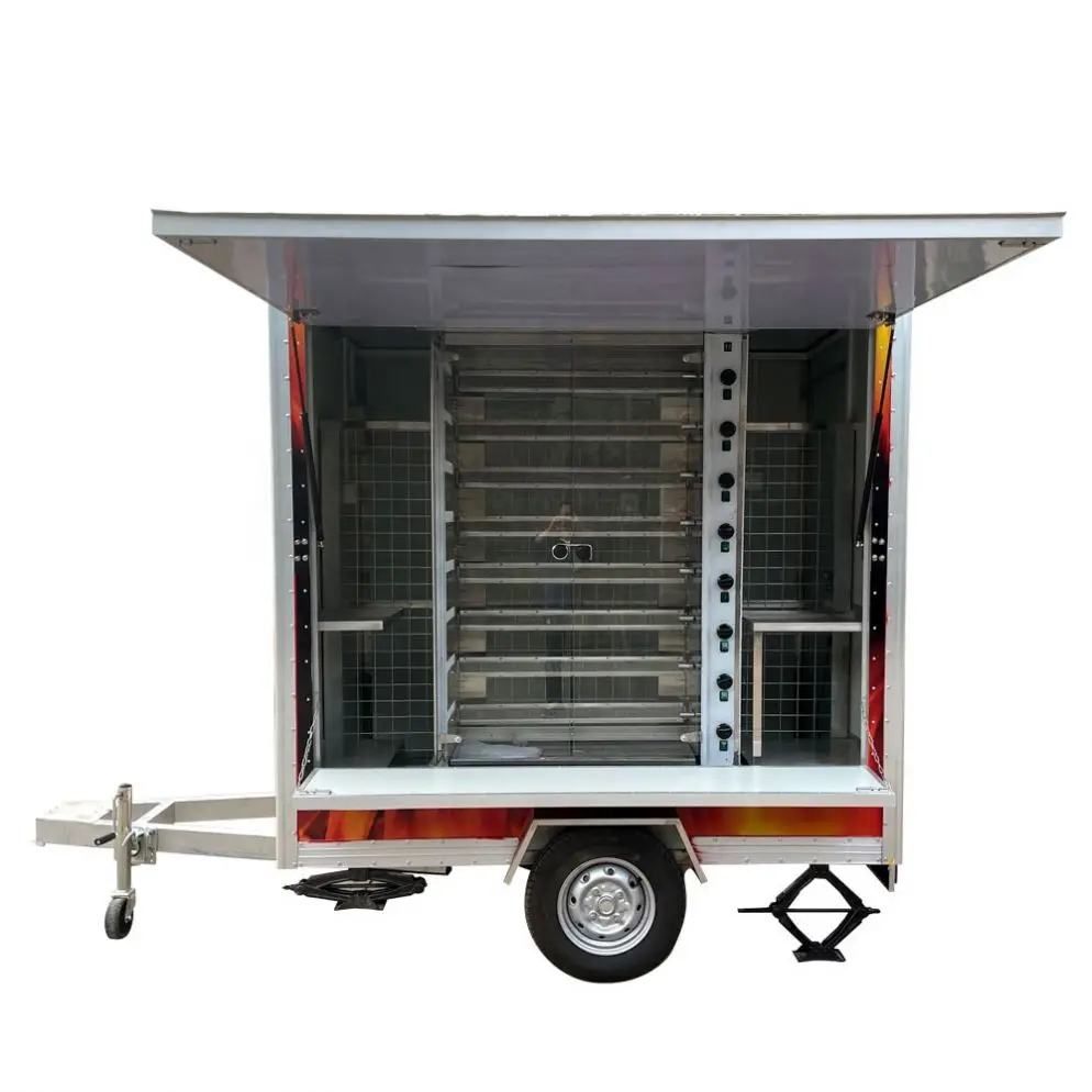 Tune Black Customized Square Mobile Kitchen Food Trailer with Roast Chicken Rack