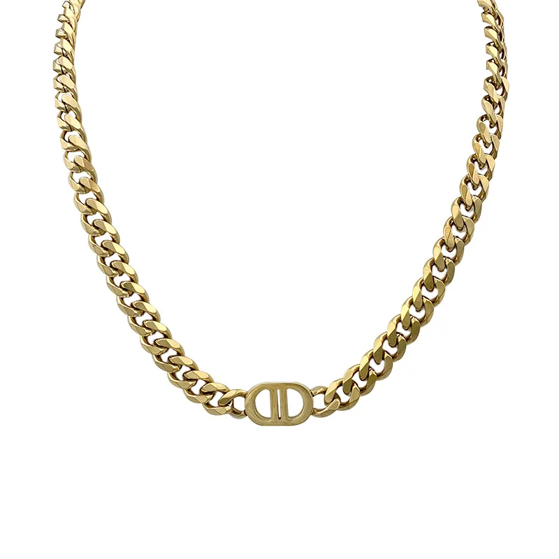 Ins Trendy Female Hip-Hop 18K Gold Plated Cuban Chains Necklace For Women Stainless Steel Necklace