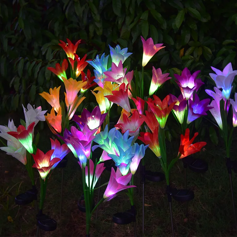 Outdoor Solar Garden Stake Lights Solar Powered Lights Lily Flower Multi-Color Changing LED Solar Landscape Light