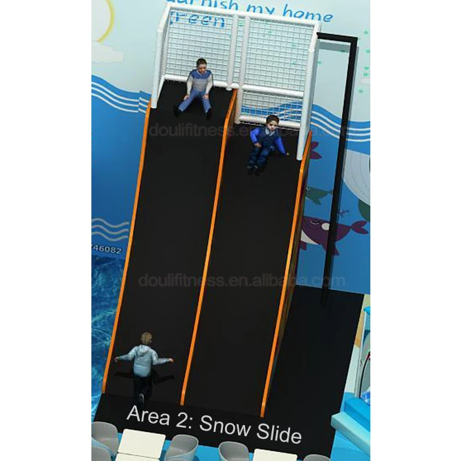 Douli customizable kids large 305sq.m oceam themed 4 in 1 indoor naughty castle snow slide obstacle course bool pool playground