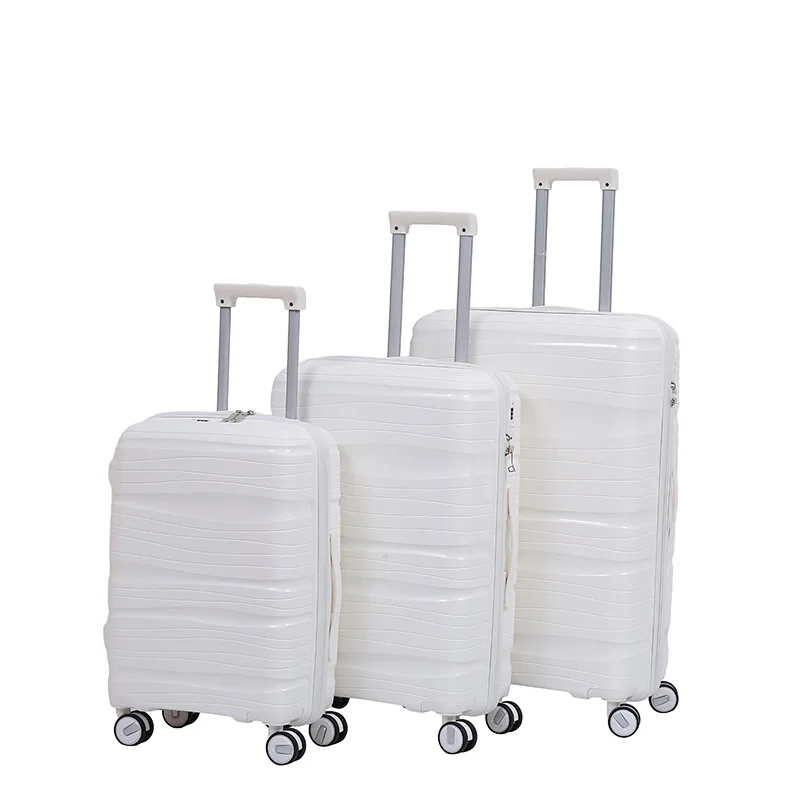 Accept custom PP luggage set 3 pieces combination lock universal wheel hard shell suitcase with tie rod