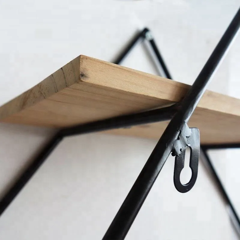 MINGCAN Large Modern Rustic Style Home Decoration Metal Frame Solid Wood Floating Wall Display Shelf