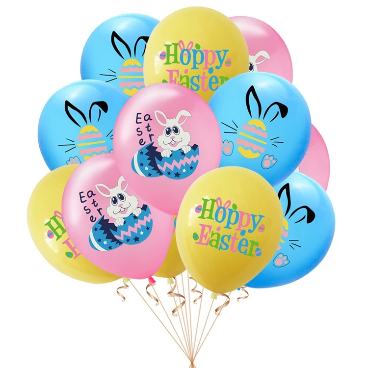 Easter Party Decorations Kit 12 Inch Printed Latex Balloons Happy Easter Banner Egg Bunny Cake Toppers Kids Party Decor KK015