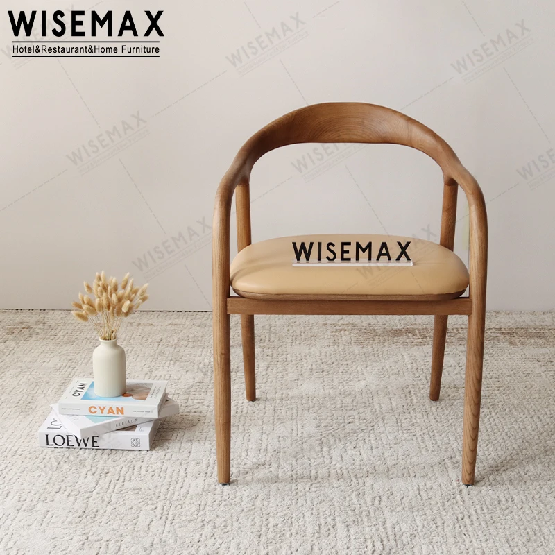 WISEMAX FURNITURE Hot sale antique solid wood chair fabric upholstered dining chair cafe restaurant use elegant wooden chair