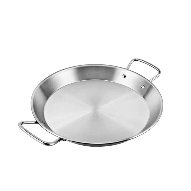 Golden Stainless Steel Paella Pans Outdoor Kitchen Restaurant Round Dish Cooking Fry Pan with Double Handle