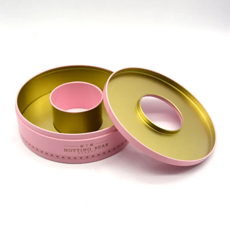 Customized Donut Shape Cookie Biscuit Food Tin Package Can Box Chocolate Sweets Metal Canister