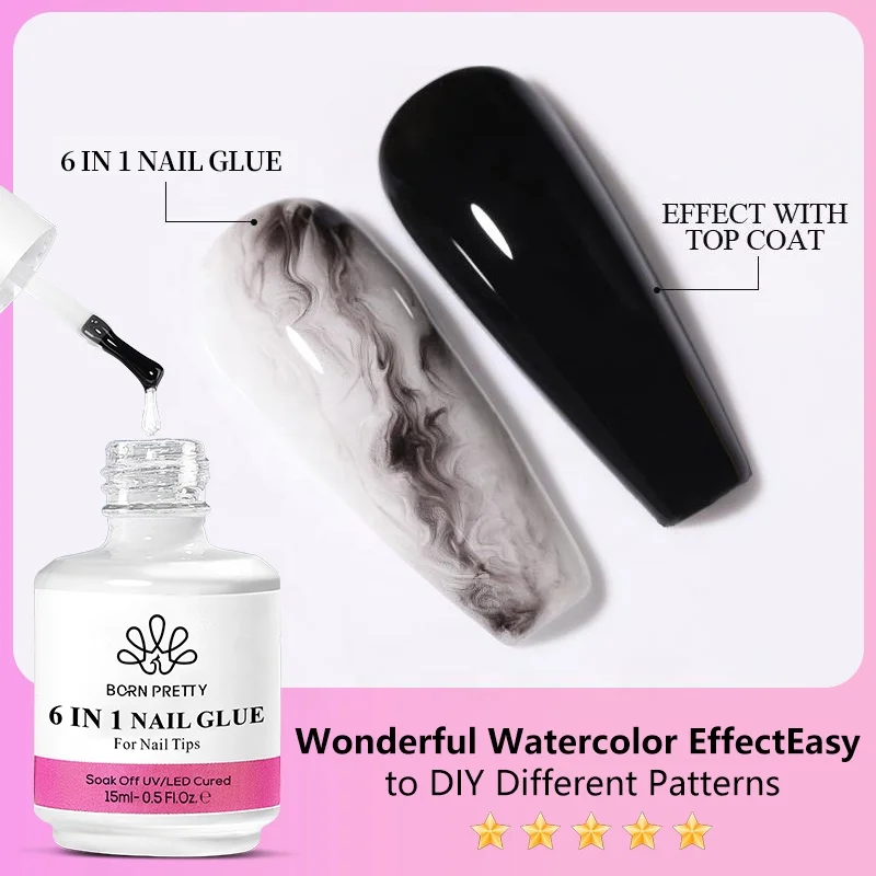 BORN PRETTY 6 IN 1 15ml Multifunction  Nail Tips Glue Gel Polish Transparent Soak off Base Gel Top Coat Extension Nail Gel