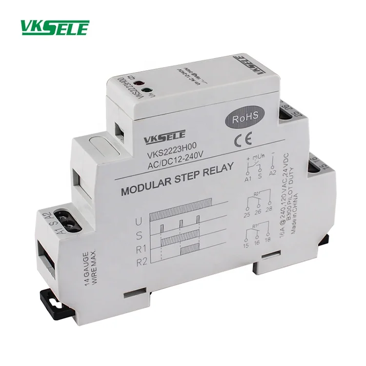 Mounted relay VKS2223H00 Din rail  5A bistable relay AC/DC 12V to 240VTimer delay