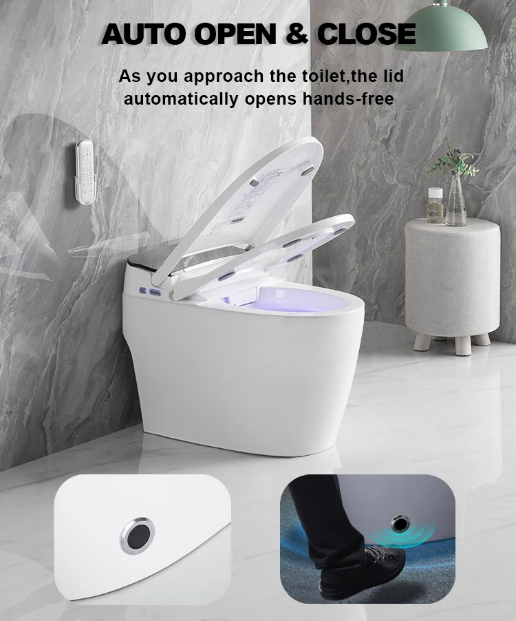 OVS Auto Sensor Flush One Piece Intelligent Wc Bidet Commode Toilet Bowl Automatic Operation Smart Toilet With Remote Control
