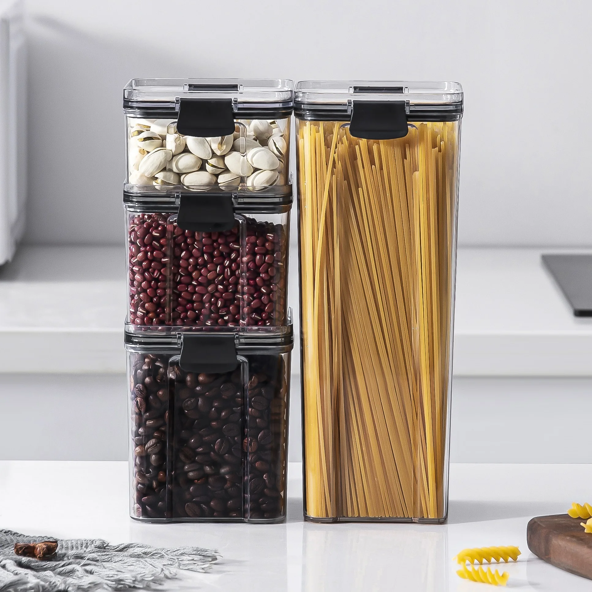 Amazon supplier home multigrain cereal coffee candy food storage container rectangle fridge organiser for pantry space savers
