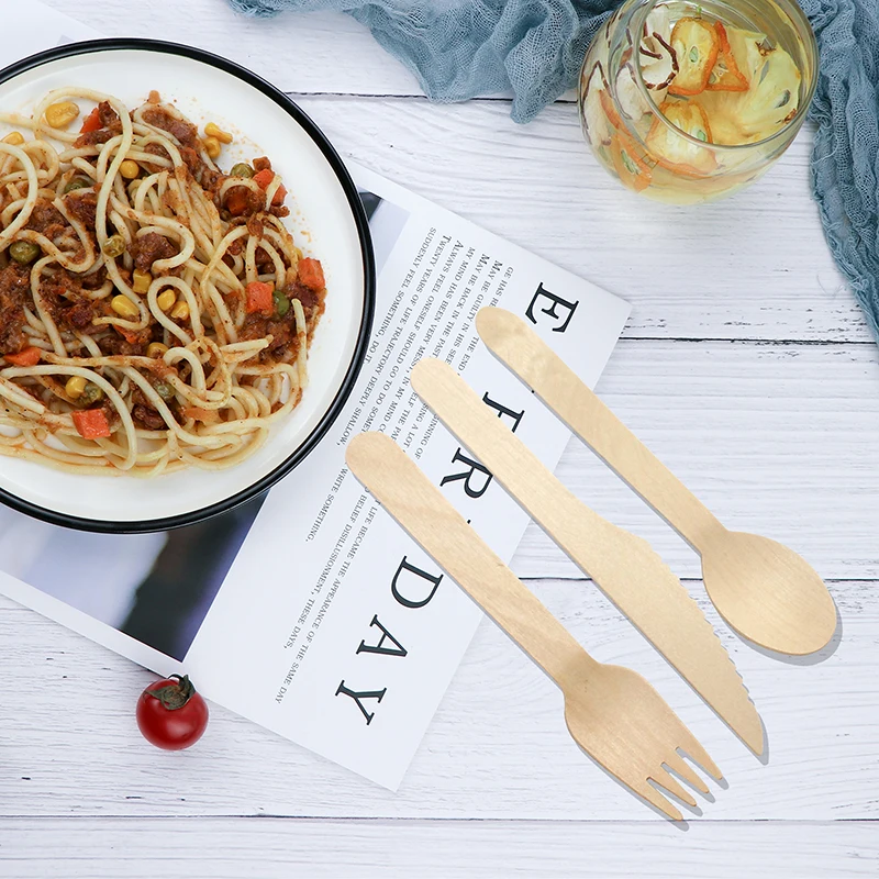 Disposable Wooden Spoon Fork Knife Set Wooden Cutlery For Sale