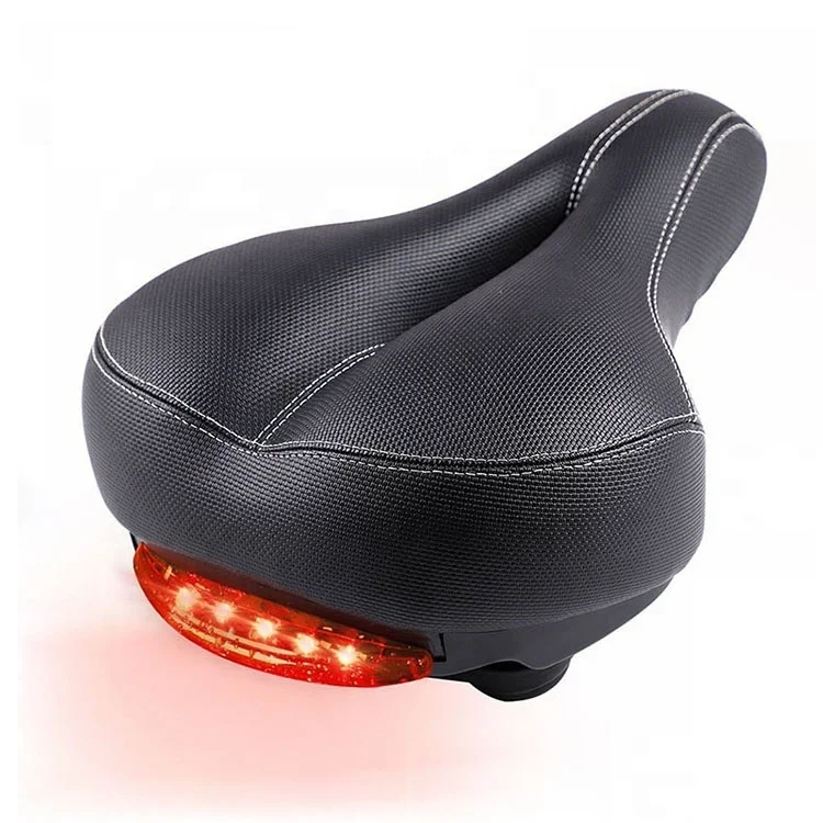 Comfortable Cycling Men Women Bicycle Seat Saddle With Taillight Dual Spring Suspension Leather Wide Bike Cushion