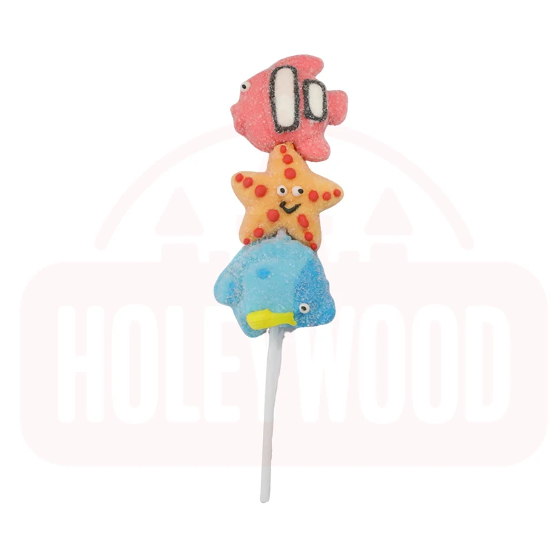 Holeywood 3D 33g Marshmallow String Lollipop Marine Animal Combination Multi-Color Fruit Flavored Sweet Halal Candy Box