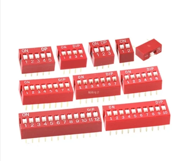 Good Quality 2.54mm red/blue Dip switch 1P/2P/3P/4P/5P/6P/8P/10P position straight plug flat dial