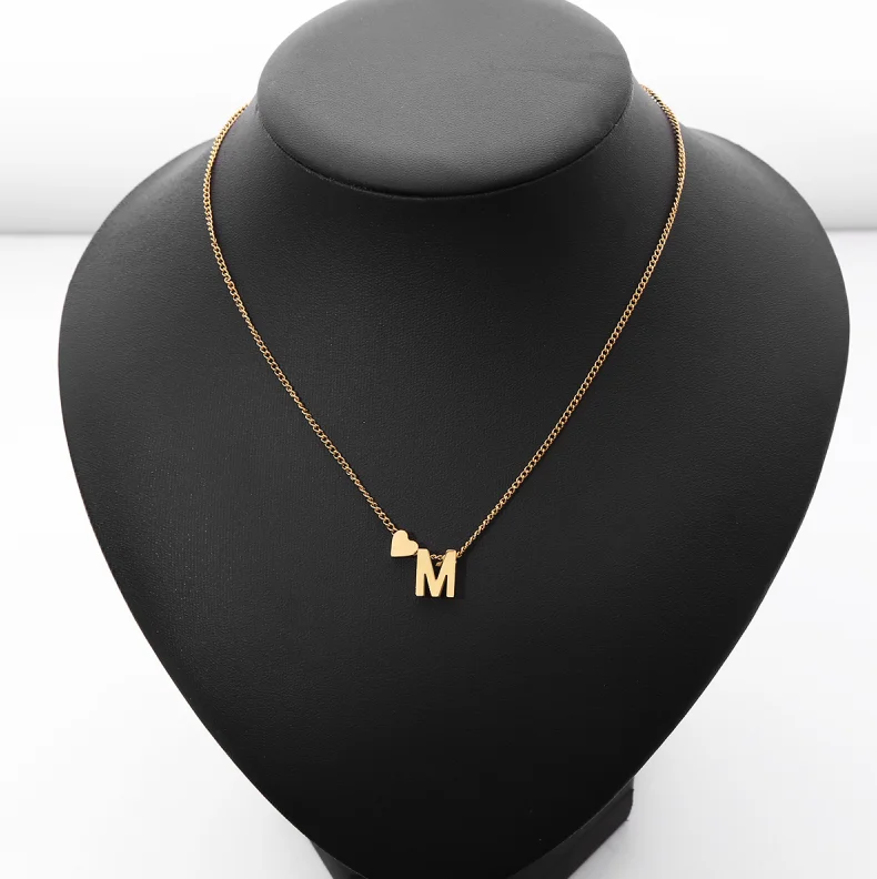 Exquisite Simple Stainless Steel Women Custom Chain Necklace Alphabet Letter Heart Pendant Necklace