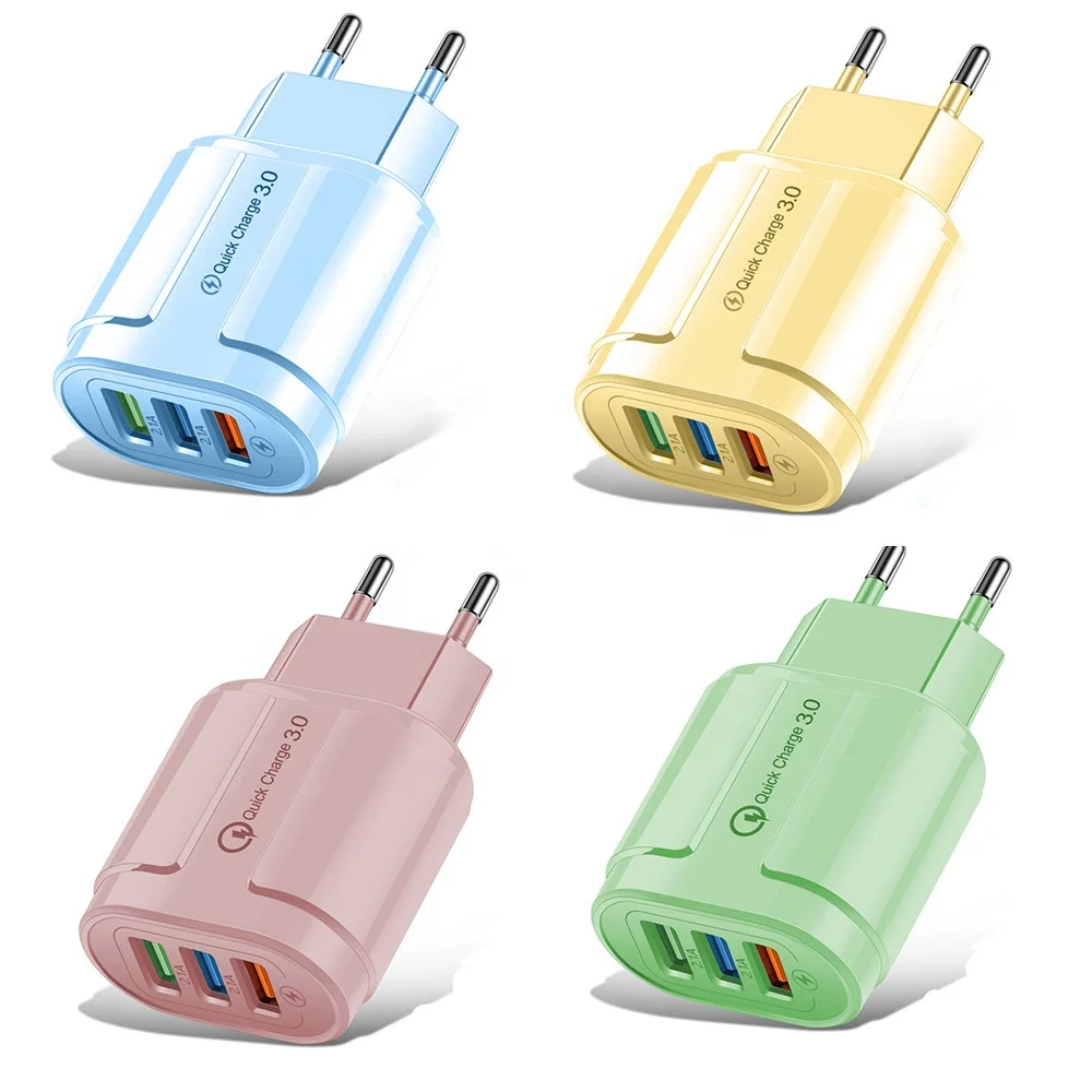 Colorful Quick Charger 3 USB Port EU US Plug Fast Power Charging QC3.0 Multi USB Wall Charger Mobile Phone Adapter