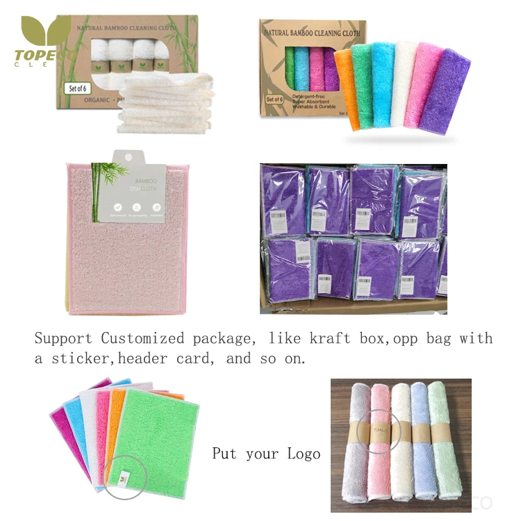 Topeco Hot Selling Bamboo Household Clean Reusable Organic Natural Towel Bamboo Dish Cloths