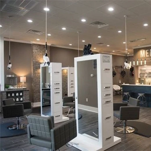 White barber double sided styling mirror station of beauty salon