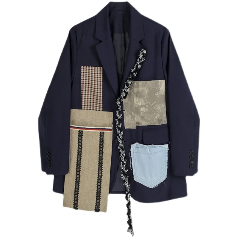 Women Blazer Patchwork Ladies Suit Coat Full Sleeve Single Breasted Loose Long Jacket Female Tops Autumn 2022 Fashion