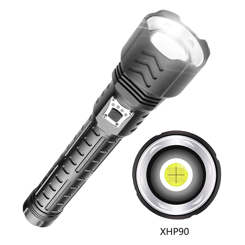  25000 Lumen XHP90 LED Military Power Bank Flashlight Portable Pro Police Torch Vibrator for