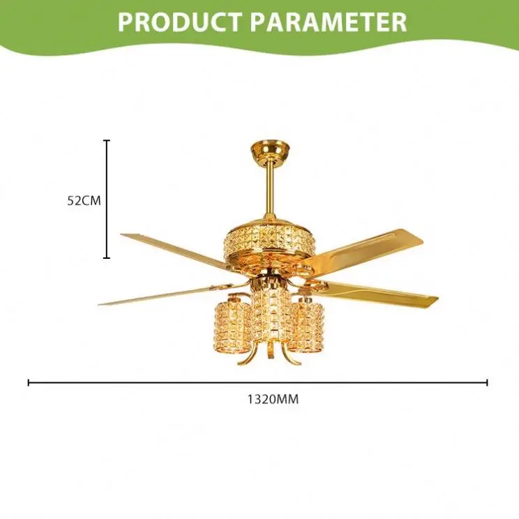 Gold Fans Capacitor Ceiling Light Kit 52 Inch Ceiling Fan With Crystal Lamp