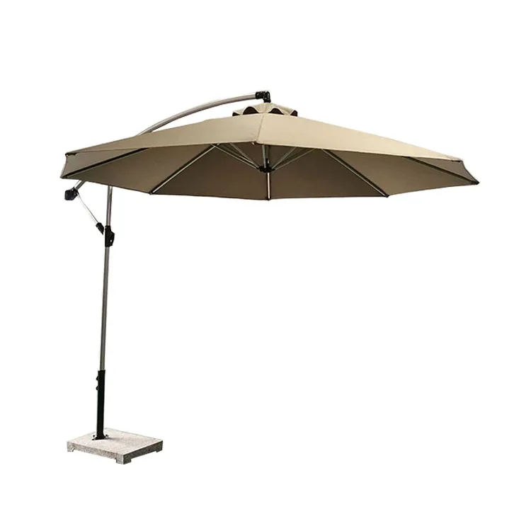 FEAMONT Luxury 3m Outdoor Fabric Parasol Solar LED Sun Shade Cantilever Banana Hanging Umbrella Waterproof for Garden Use