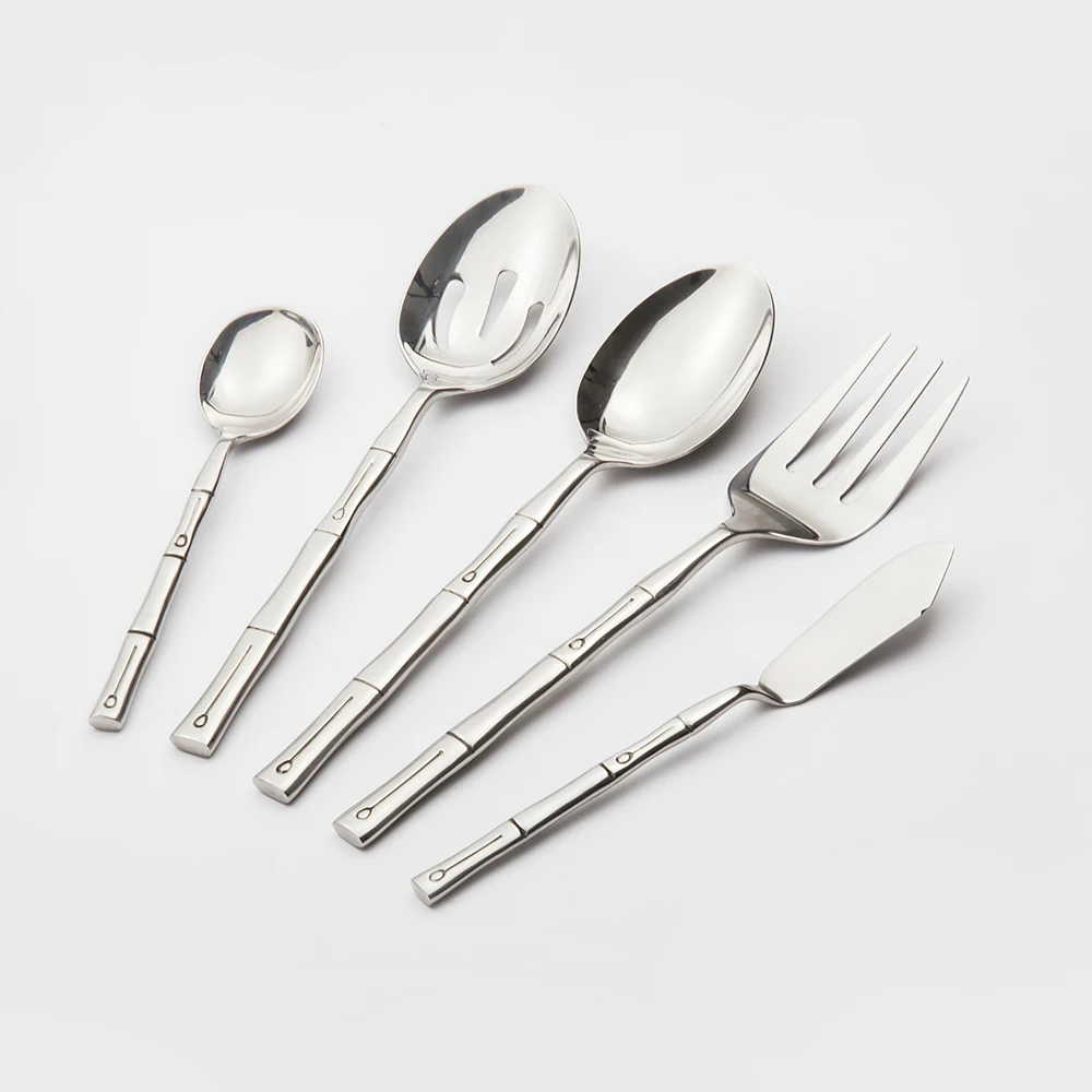 high quality cheap bamboo handle shiny silver silverware for wedding rental