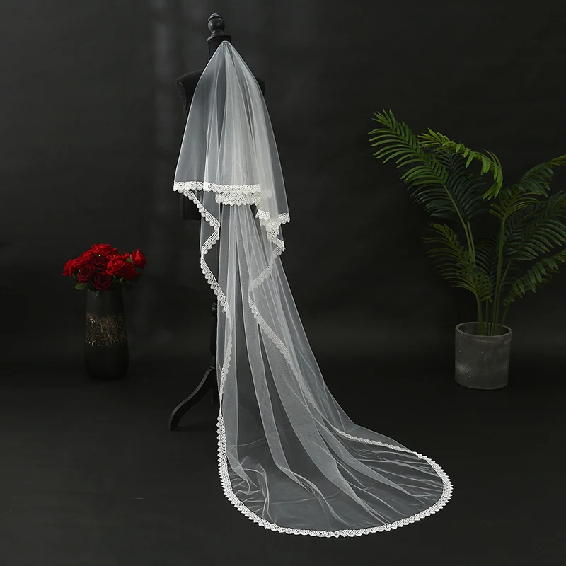 Новый популярный пояс ручной работы с отделкой бисером покрывало двойная Длинная свадебная вуаль