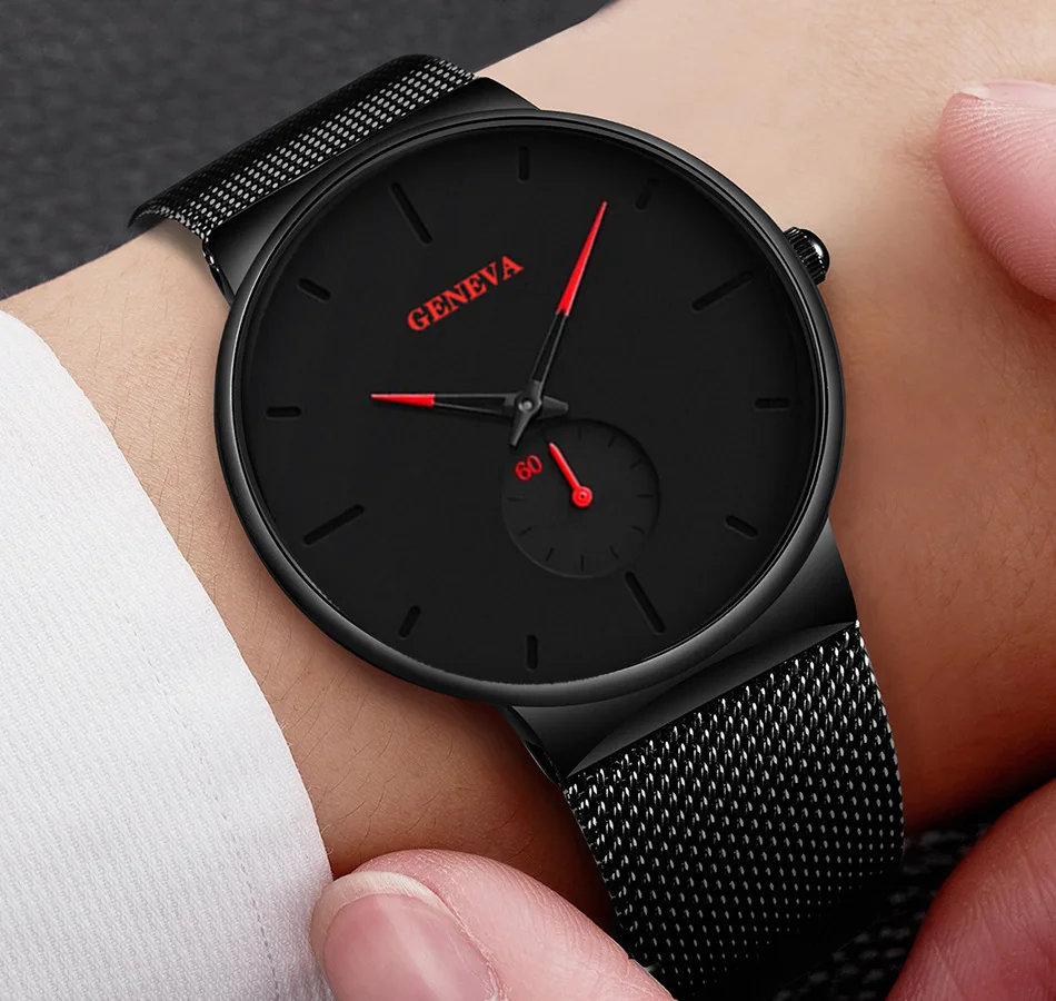 wholesale Factory supplies custom brand GENEVA Luxury Fashion Quartz Stainless steel Wrist watches for men