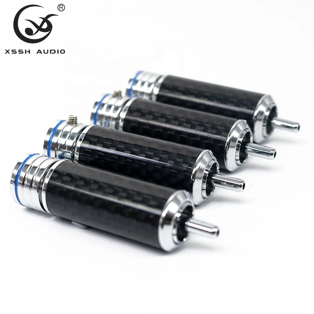 RCA Plug YIVO XSSH Audio HIFI OEM ODM Wholesales DIY 10mm Cable Plated Rhodium Carbon Fiber Shell Copper RCA Jack Connectors