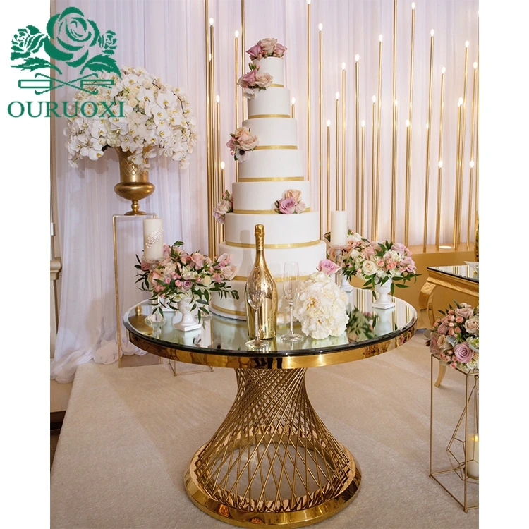 Modern glass top stainless steel frame gold round wedding table