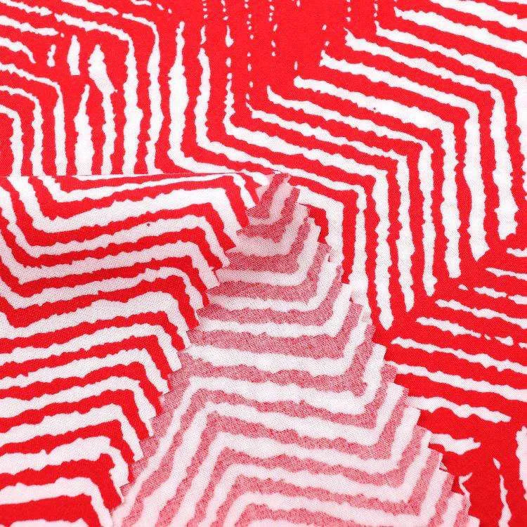 Shaoxing Viscose Manufacturer Supply Custom Red Stripe Designs 100% Rayon Printed Fabric Woven Fabric for Dress