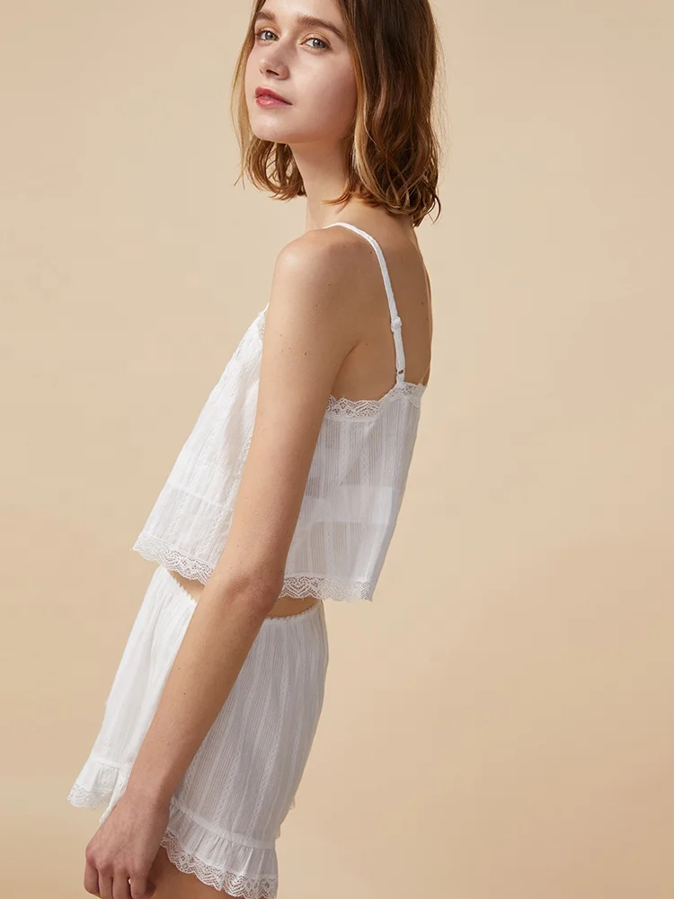 Cotton Cami Top And Shorts Set Wholesale Pajama Lace Sleepwear Girl Night Dress Hot Pajamas Photos Girls Pajamas Transparent