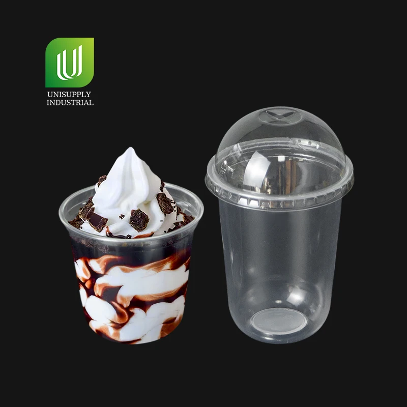 Disposable Plastic Cups Customize Logo Takeaway Beverage Cup 300ml /400ml Ice Cream Cups with Lids