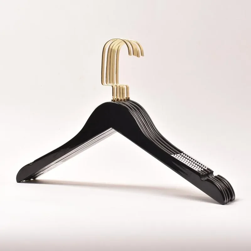 Black Solid Clothes Wood Hangers Trousers Rack Anti Slip Gold Hook Clothes Hanger black gold hook wooden hanger