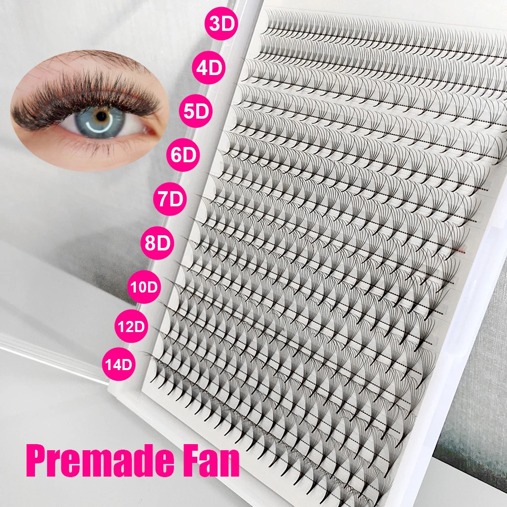 Matte black premade fan las extensiones pre made fans lash pointy base mixed tray pro made fans
